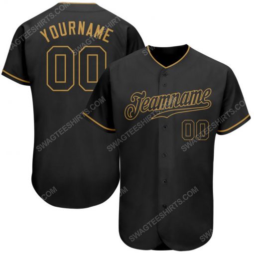 Custom team name black black-old gold baseball jersey 1