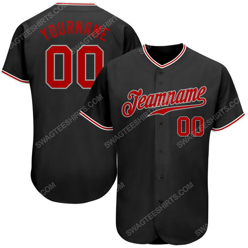 Custom team name black gray red full printed baseball jersey 1 - Copy (2)