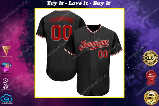 Custom team name black gray red full printed baseball jersey
