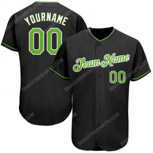 Custom team name black neon green-white full printed baseball jersey 1