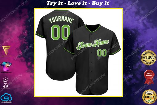 Custom team name black neon green-white full printed baseball jersey
