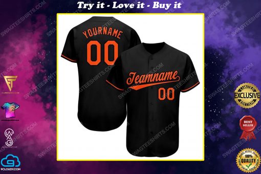 Custom team name black orange baseball jersey