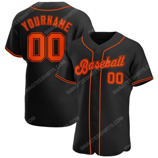 Custom team name black orange-black full printed baseball jersey 1