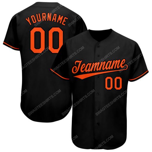 Custom team name black orange full printed baseball jersey 1