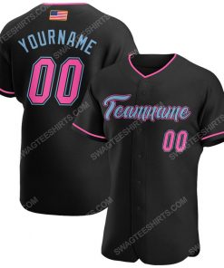 Custom team name black pink-light blue american flag baseball jersey 1