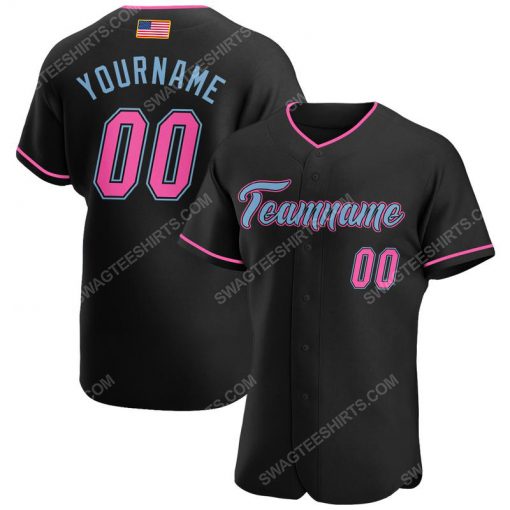 Custom team name black pink-light blue american flag baseball jersey 1