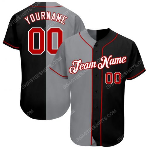 Custom team name black red-gray full printed baseball jersey 1