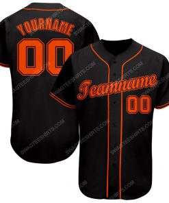 Custom team name black strip orange full printed baseball jersey 1