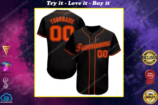 Custom team name black strip orange full printed baseball jersey