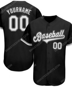 Custom team name black strip white full printed baseball jersey 1