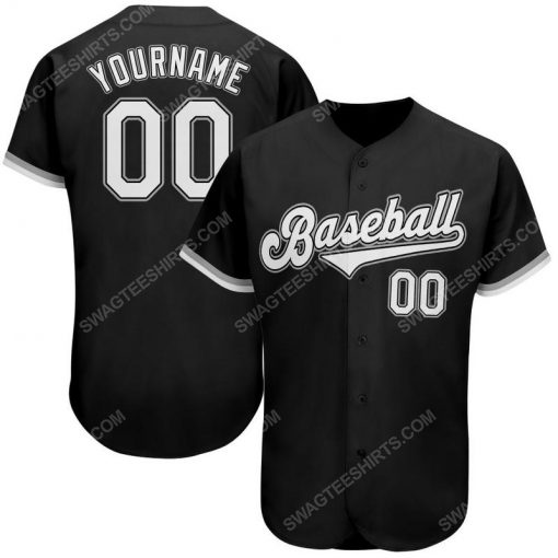 Custom team name black strip white full printed baseball jersey 1