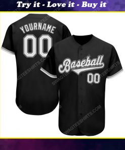 Custom team name black strip white full printed baseball jersey