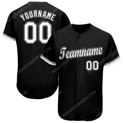 Custom team name black white-gray baseball jersey 1