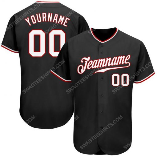 Custom team name black white-red full printed baseball jersey 1
