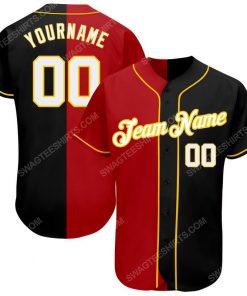 Custom team name black white-red strip gold baseball jersey 1