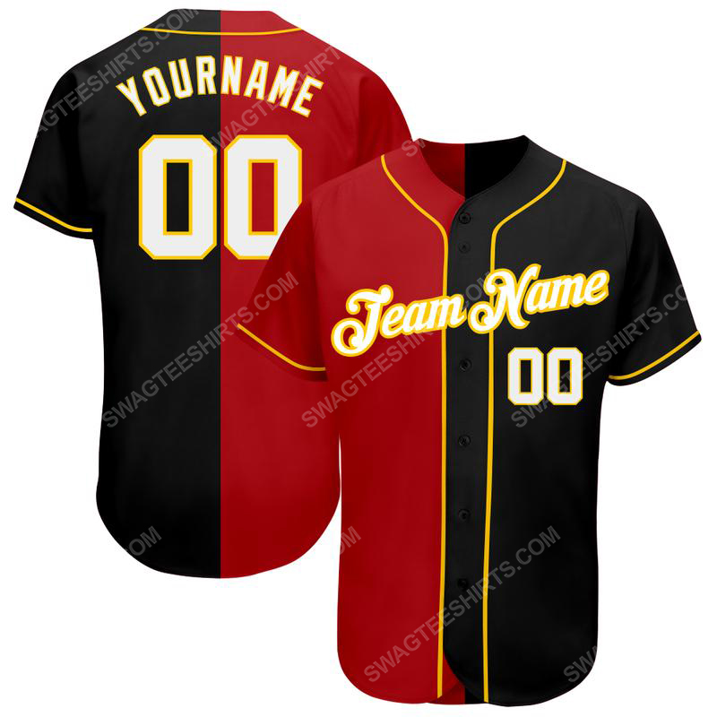 Custom team name black white-red strip gold baseball jersey 1 - Copy (2)