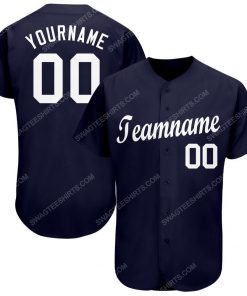 Custom team name blue navy white full printed baseball jersey 1