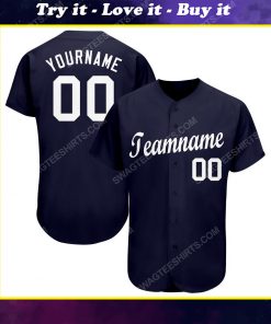 Custom team name blue navy white full printed baseball jersey
