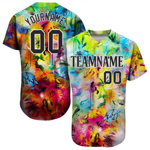 Custom team name colorful scratch graffiti pattern full printed baseball jersey 1