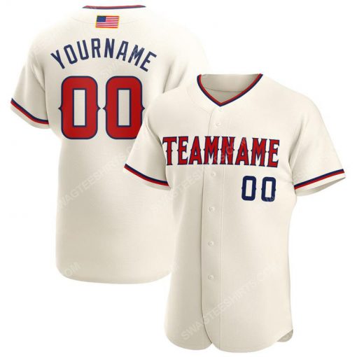 Custom team name cream red-navy american flag baseball jersey 1