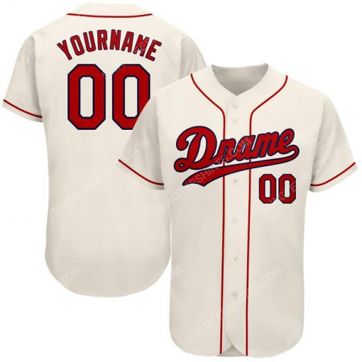 Custom team name cream strip red-navy full printed baseball jersey 1