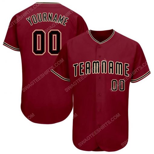 Custom team name crimson black-khaki full printed baseball jersey 1
