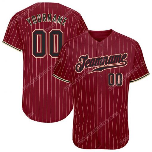 Custom team name crimson cream strip black-khaki baseball jersey 1