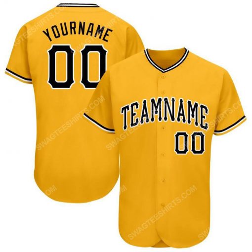 Custom team name gold black-white full printed baseball jersey 1