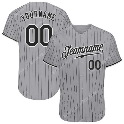 Custom team name gray black strip black-white baseball jersey 1