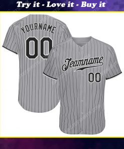 Custom team name gray black strip black-white baseball jersey