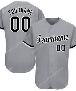 Custom team name gray black-white full printed baseball jersey 1