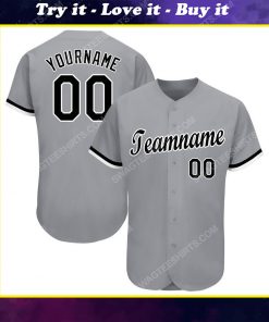 Custom team name gray black-white full printed baseball jersey