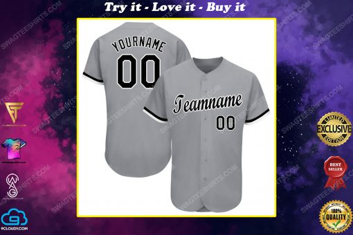 Custom team name gray black-white full printed baseball jersey