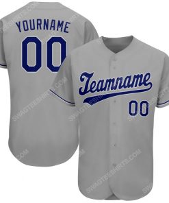 Custom team name gray royal-white full printed baseball jersey 1