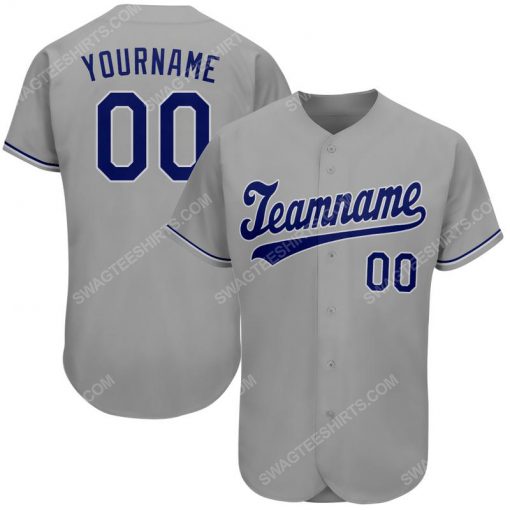 Custom team name gray royal-white full printed baseball jersey 1
