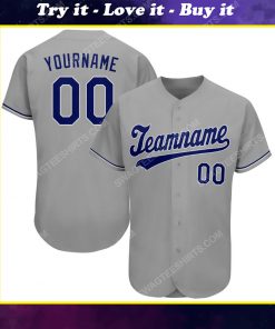 Custom team name gray royal-white full printed baseball jersey
