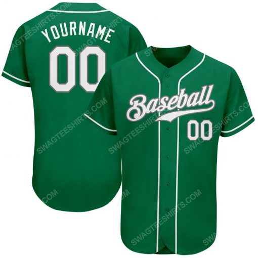 Custom team name green white-gray st patrick's day baseball jersey 1