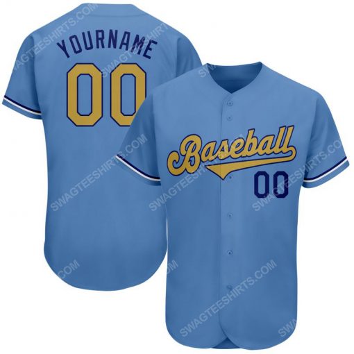 Custom team name light blue old gold-royal baseball jersey 1