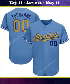 Custom team name light blue old gold-royal baseball jersey