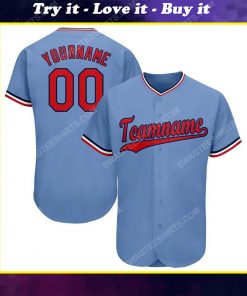 Custom team name light blue red-navy full printed baseball jersey