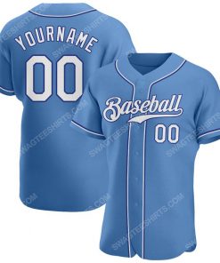 Custom team name light blue strip white-royal full printed baseball jersey 1