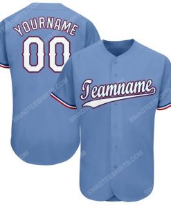 Custom team name light blue white-red full printed baseball jersey 1
