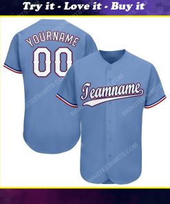 Custom team name light blue white-red full printed baseball jersey
