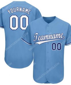 Custom team name light blue white-royal baseball jersey 1
