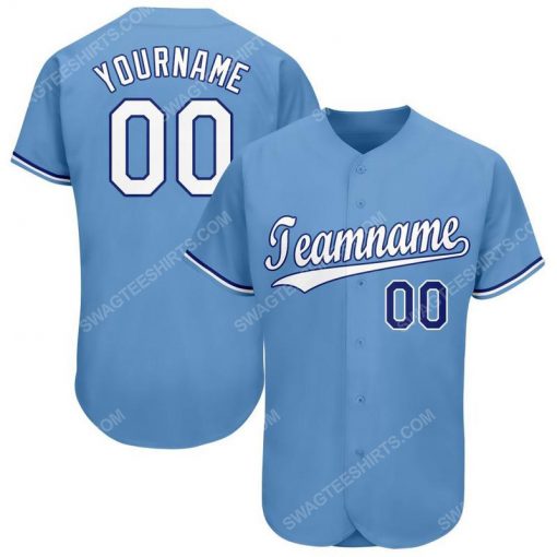 Custom team name light blue white-royal baseball jersey 1
