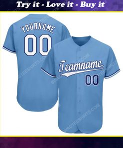 Custom team name light blue white-royal baseball jersey