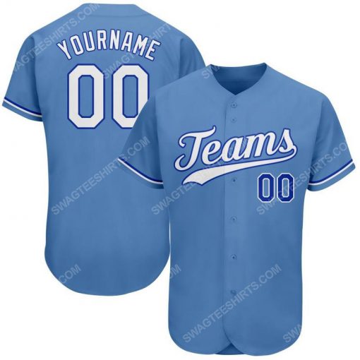 Custom team name light blue white-royal full printed baseball jersey 1
