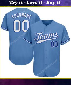 Custom team name light blue white-royal full printed baseball jersey