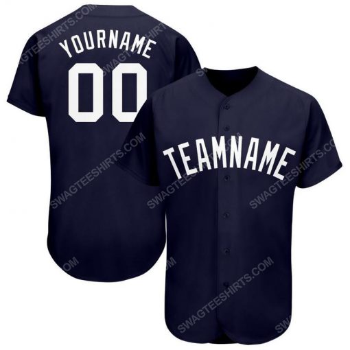 Custom team name navy blue white full printed baseball jersey 1