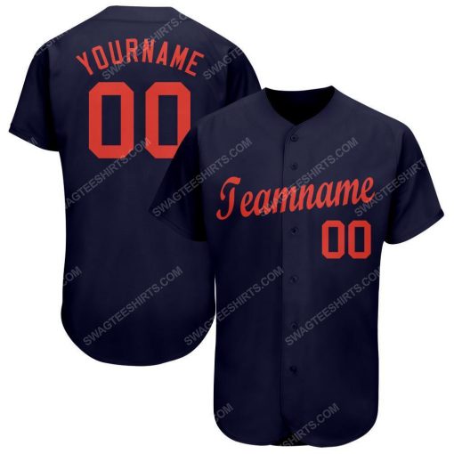 Custom team name navy orange full printed baseball jersey 1
